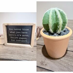 Humorous Wooden Sign with Quote + Plant